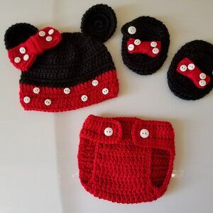 Crochet Baby Girl Red Minnie Mouse Inspired Outfit Photo Prop